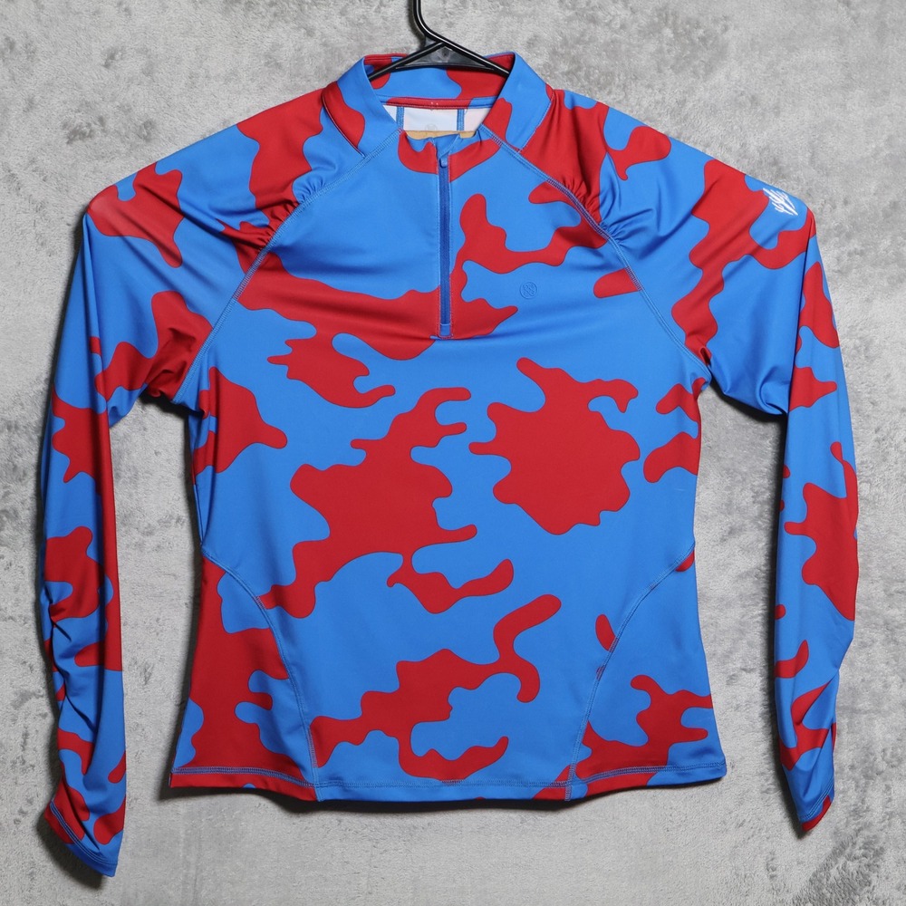 G/FORE 1/4 Zip Pullover Womens Large Blue Red Camo Performance Golf Top Preppy